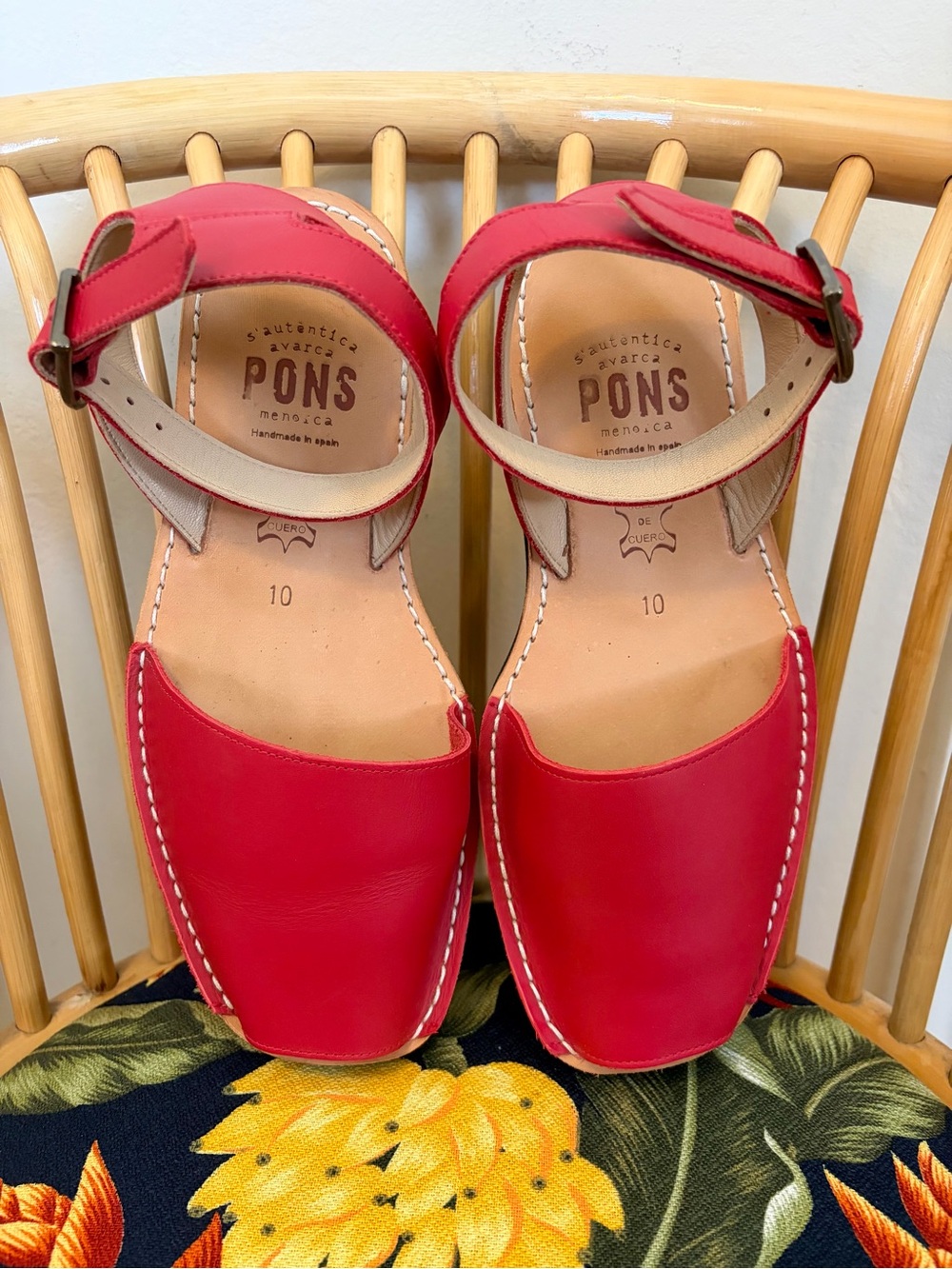 PONS Menorca Red Leather Avarca Sandals